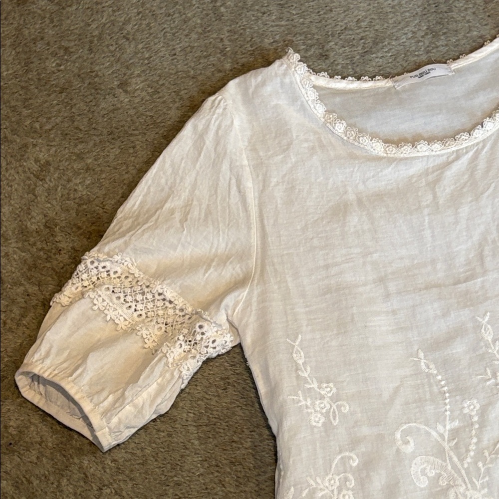 Bohemian cottage Core Cotton embroidered net lined shirt S - Picture 3 of 10
